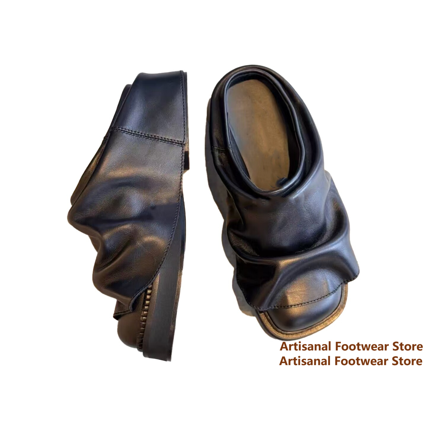 Flip Flop Leather Men - Ruched Soft Leather Slide Mules Square