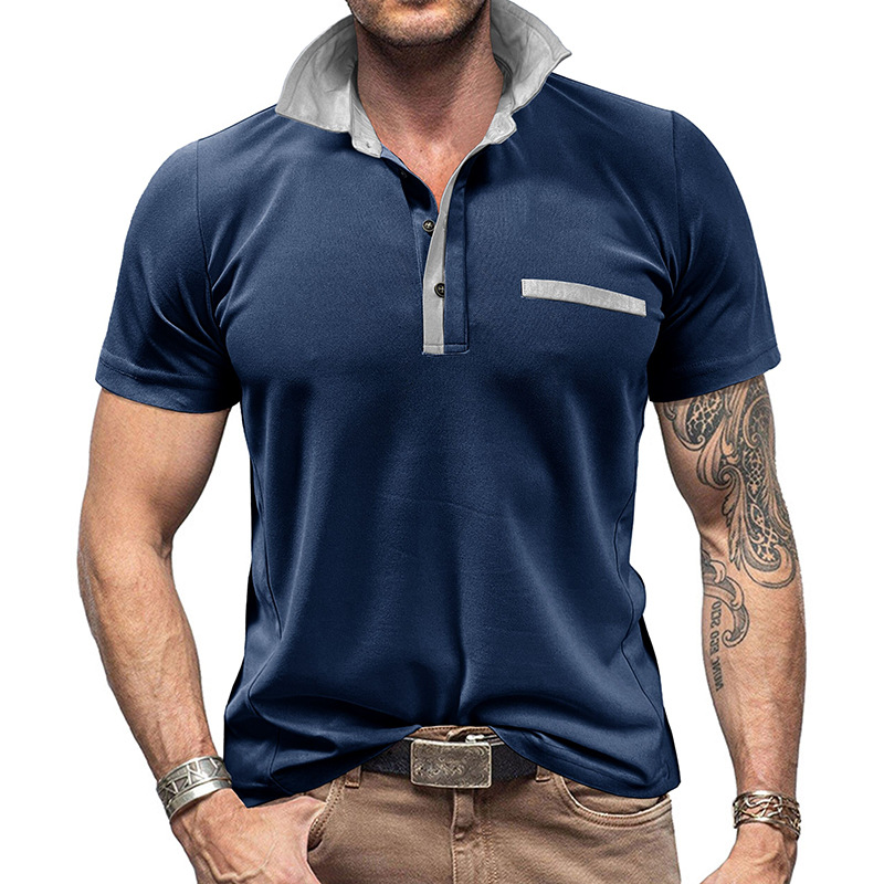 Color-Block Lapel Short Sleeve - огляд і ціна Polo Shirt Pique