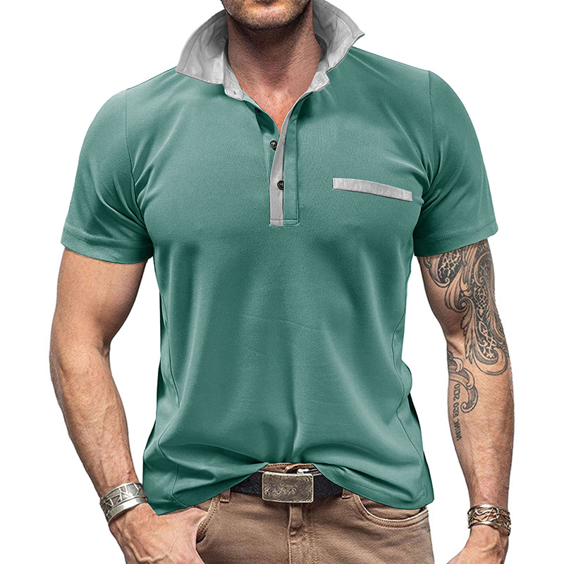 Color-Block Lapel Short Sleeve - огляд і ціна Polo Shirt Pique