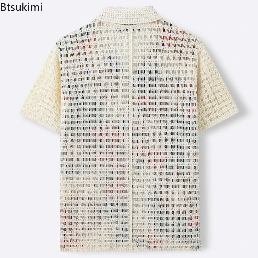 Men's Retro Floral Crochet Kni - огляд і ціна Shirt Camp Collar